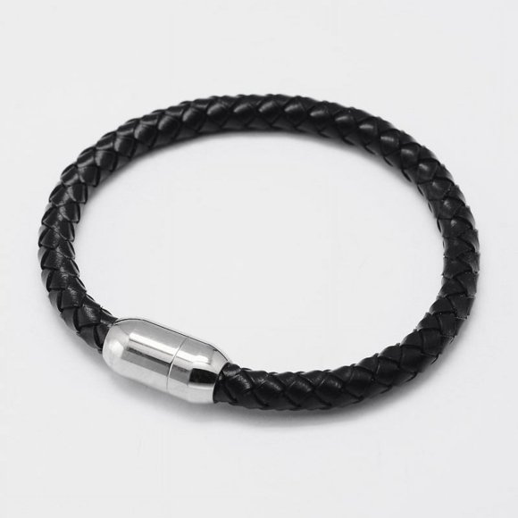 10 pc Leather Cord Bracelets with 304 Stainless Steel Magnetic Clasps Black 200x6mm
