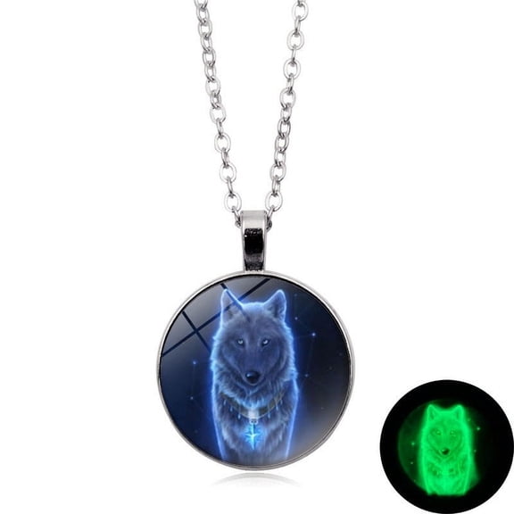 10 pc Luminous Glow in the Dark Glass Wolf Pendant Necklace with Alloy Chains Platinum 17.72 inch(45cm)