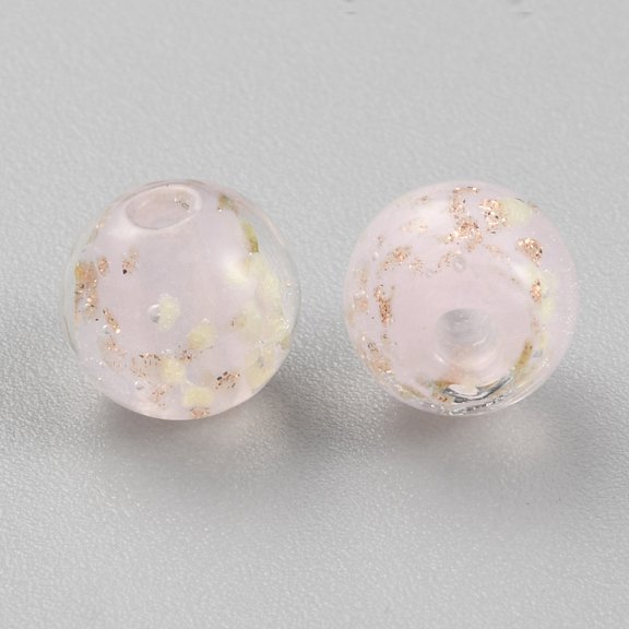 10 pc Luminous Handmade golden Sand Lampwork Beads Round Pink 8mm Hole: 1.6mm