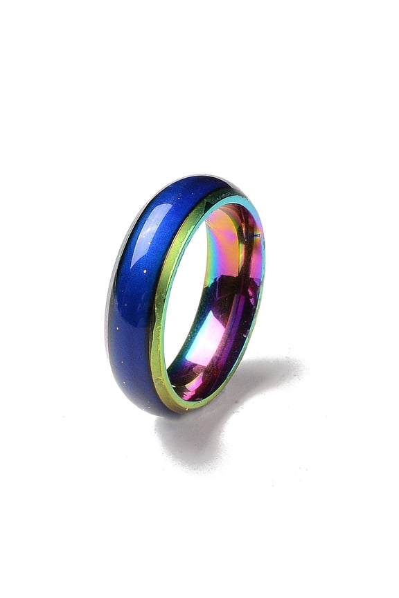 10 pc Mood Ring Temperature Change color Emotion Feeling 201 Stainless Steel Plain Band Ring for Women Rainbow color Inner Diameter: 17mm