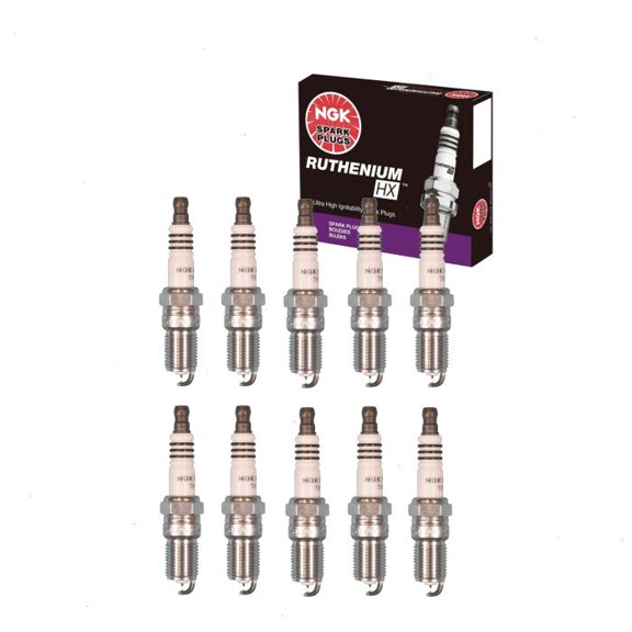 10 pc NGK Ruthenium HX Spark Plugs compatible with Ford Excursion 6.8L V10 2000-2005