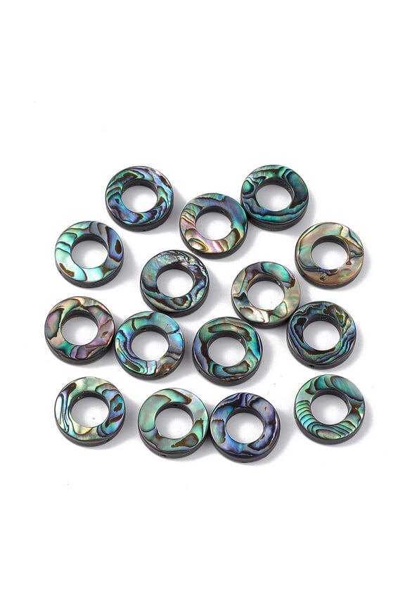 10 pc Natural Abalone Shell/Paua Shell Beads Ring Colorful 15.3x3.5mm Hole: 0.9mm Inner diameter: 8mm