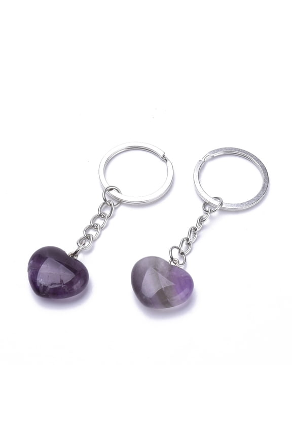 10 pc Natural Amethyst Keychain with Iron Findings Heart 80mm