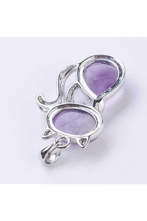 10 pc Natural Amethyst Kitten Pendants with Brass Findings Cat Silhouette Shape Platinum 45x27x8mm Hole: 5x7mm