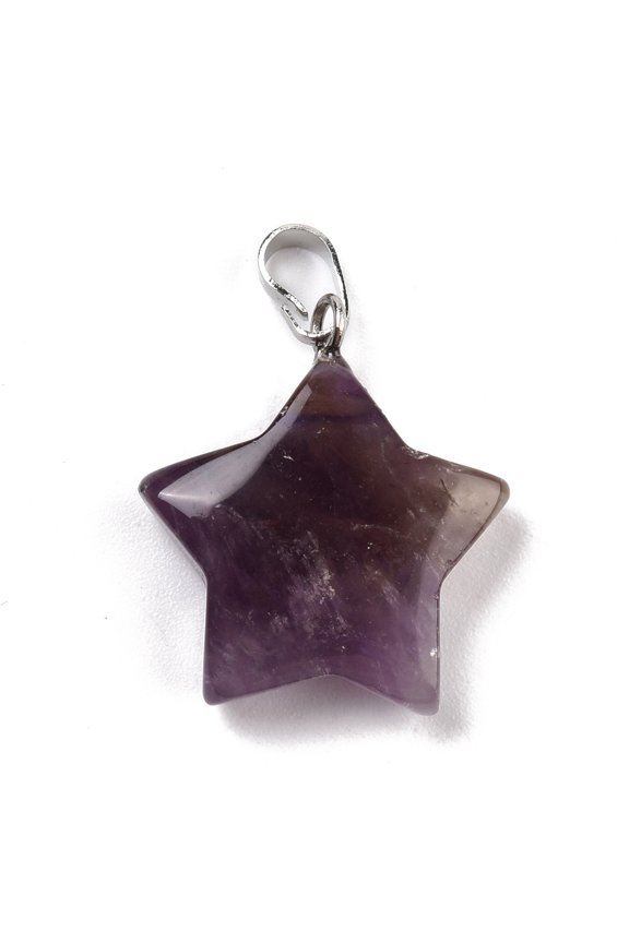 10 pc Natural Amethyst Pendants Pendants with Platinum Tone Brass Findings Star 23.5x20.5x7.5mm