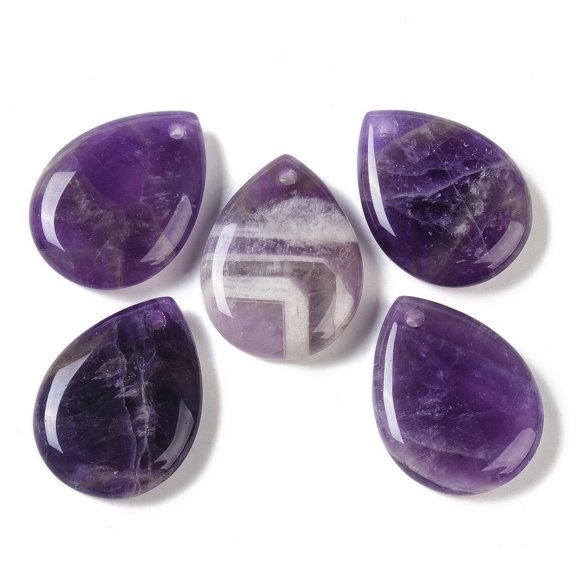 10 pc Natural Amethyst Pendants Teardrop Charms 33~33.5x24.5~25x7.5~8mm Hole: 2~2.3mm