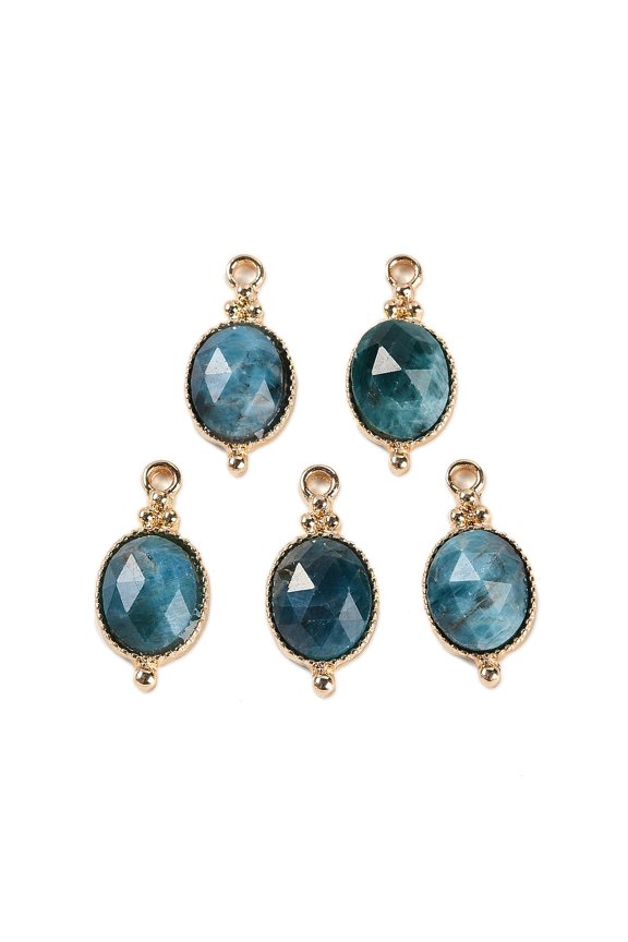 10 pc Natural Apatite Faceted Pendans Golden Plated Brass Oval Charms 20.5x9.5x5.5mm Hole: 1.7mm