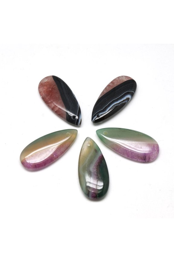 10 pc Natural Brazil Agate Pendants Dyed & Heated teardrop Mixed Color 39~40x17~18x6~7mm Hole: 2mm