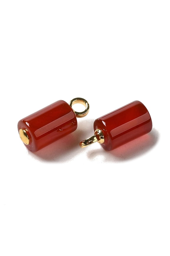 10 pc Natural Carnelian(Dyed & Heated) Pendants Column Charms with Real 18K golden Plated Brass Pendant Bails 18.5~19x8mm Hole: 3.3mm