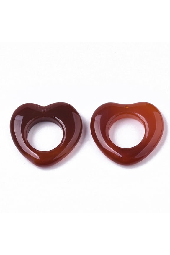10 pc Natural Carnelian/Red Agate Pendants Dyed Heart Brown 23~24x25x5mm Hole: 0.8mm
