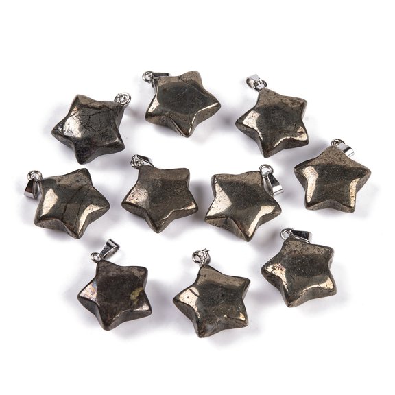 10 pc Natural Chalcopyrite Pendants Star Charm with 201 Stainless Steel Snap on Bails Stainless Steel color 20~21x17~19x7~8mm Hole: 6x3mm