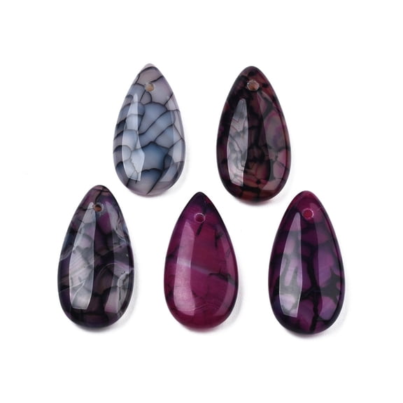 10 pc Natural Dragon Veins Agate Pendants Dyed & Heated Teardrop Charm Purple 29x15x5.5mm Hole: 1.6mm