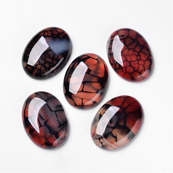 10 pc Natural Dragon Veins Cabochons Flat Back Oval Dyed FireBrick 35x25x6.5mm