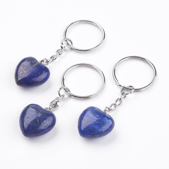10 pc Natural Dyed Lazuli Keychain with Platinum Iron Findings Heart 72mm