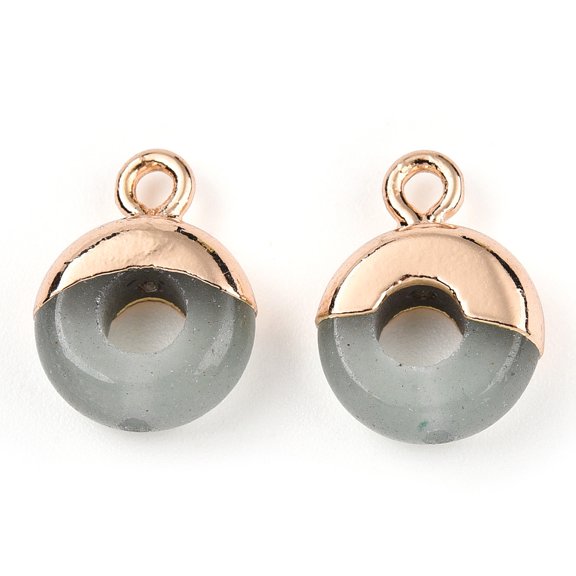 10 pc Natural Green Aventurine Flat Round/Donut Charms with Rack Plating Golden Tone Brass Loops 14x10mm