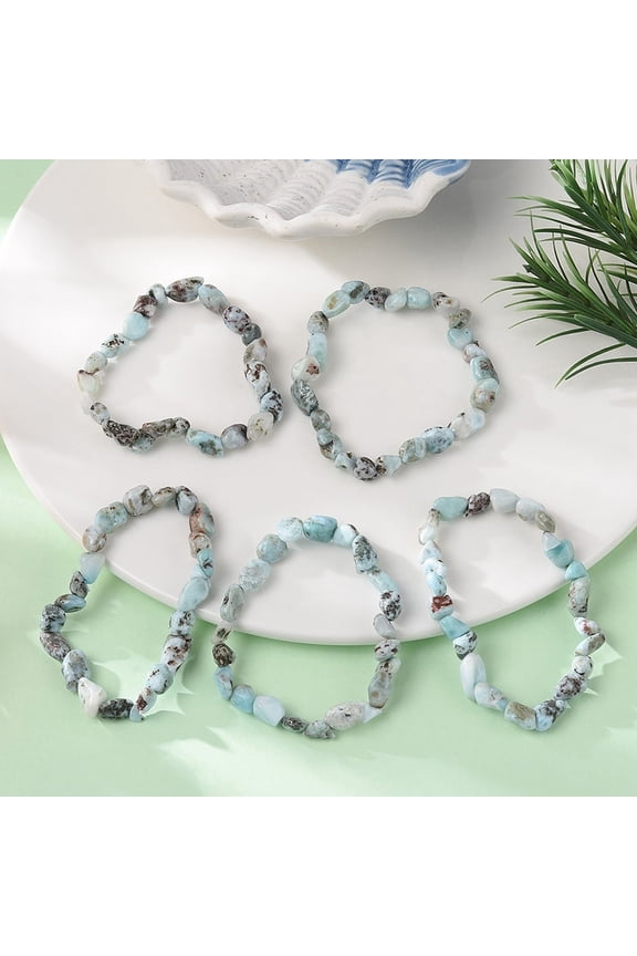 10 pc Natural Larimar Bead Stretch Bracelets Tumbled Stone Nuggets Inner Diameter: 2~2-1/4 inch(5.2~5.6cm)