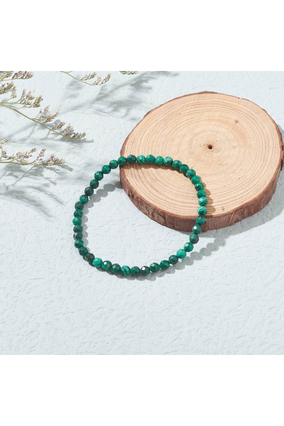 10 pc Natural Malachite Beaded Bracelets Faceted Round 1/8 inch(0.45cm) Inner Diameter: 2-3/8 inch(6cm)