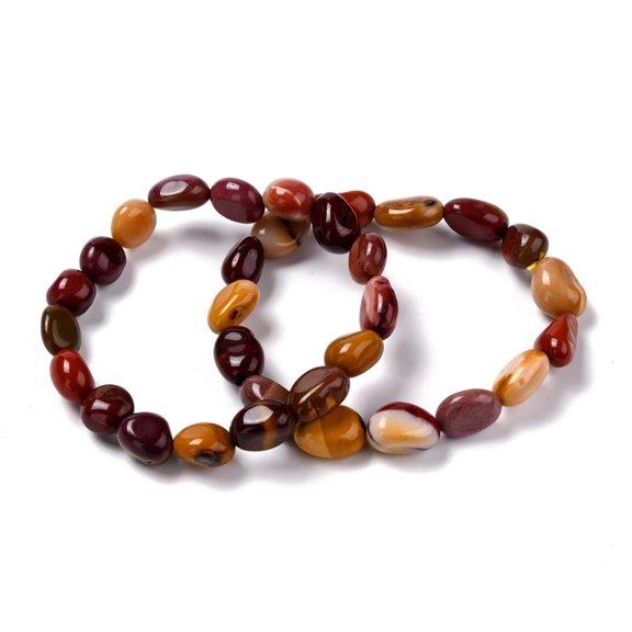10 pc Natural Mookaite Beaded Stretch Bracelets Tumbled Stone Nuggets Inner Diameter: 2 inch(5~5.2cm)