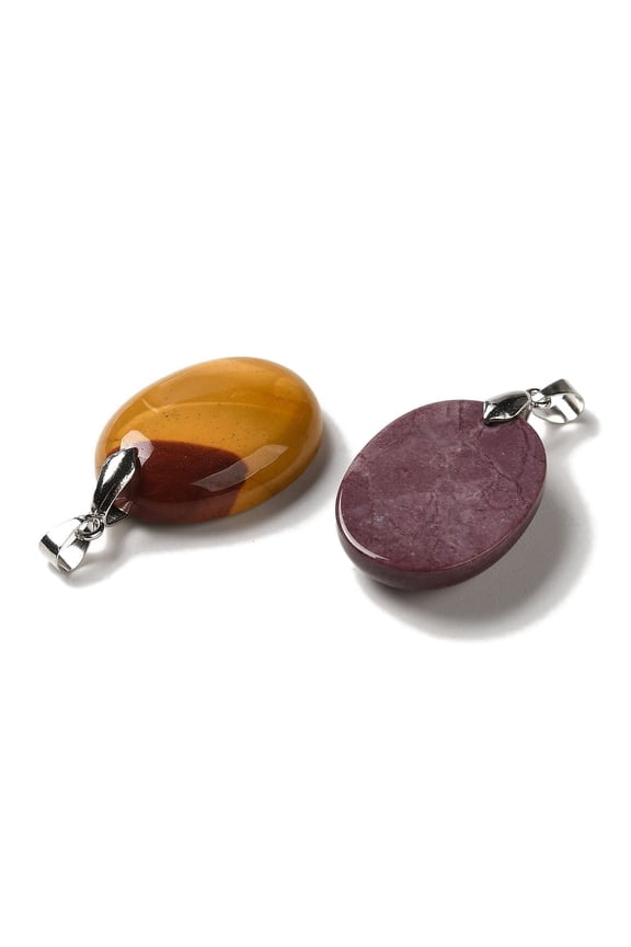10 pc Natural Mookaite Pendants Oval Charms with Rack Plating Platinum Plated Brass Snap on Bails 30x21.5~22x6~6.5mm Hole: 6x4mm