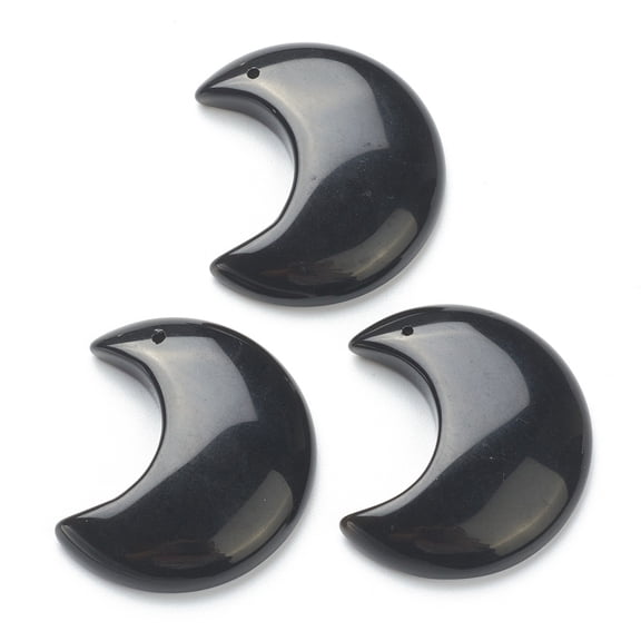 10 pc Natural Obsidian Pendants Moon 34~35x29~30x7.5~9mm Hole: 1.2mm