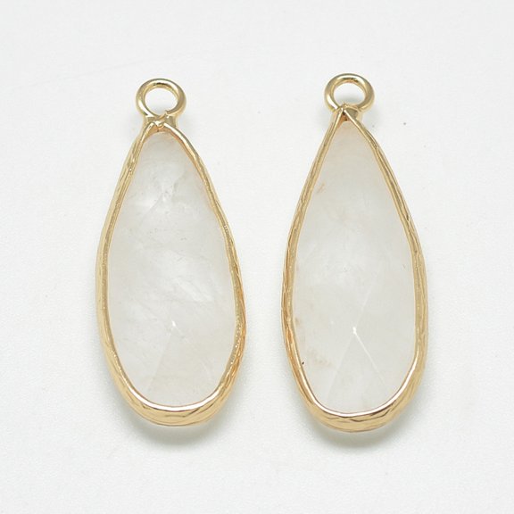 10 pc Natural Quartz Pendants Rock with Golden Tone Brass Findings Faceted teardrop 30~32x11.5~12.5x6mm Hole: 2mm