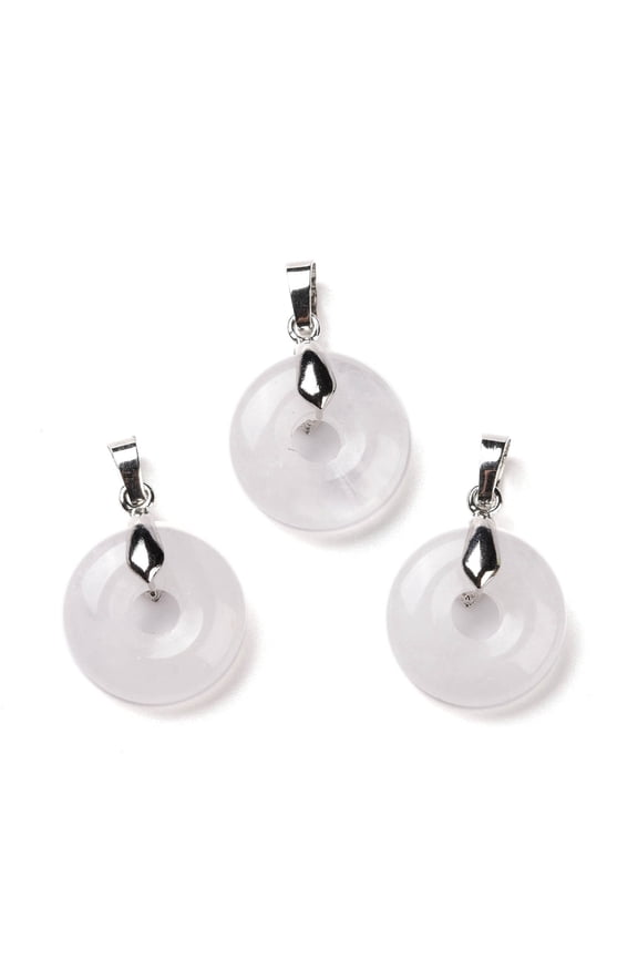 10 pc Natural Quartz Pendants Rock with Platinum Tone Brass Findings Cadmium Free Lead Free Donut/Pi Disc 24~25x20x8.5mm Hole: 8x5mm