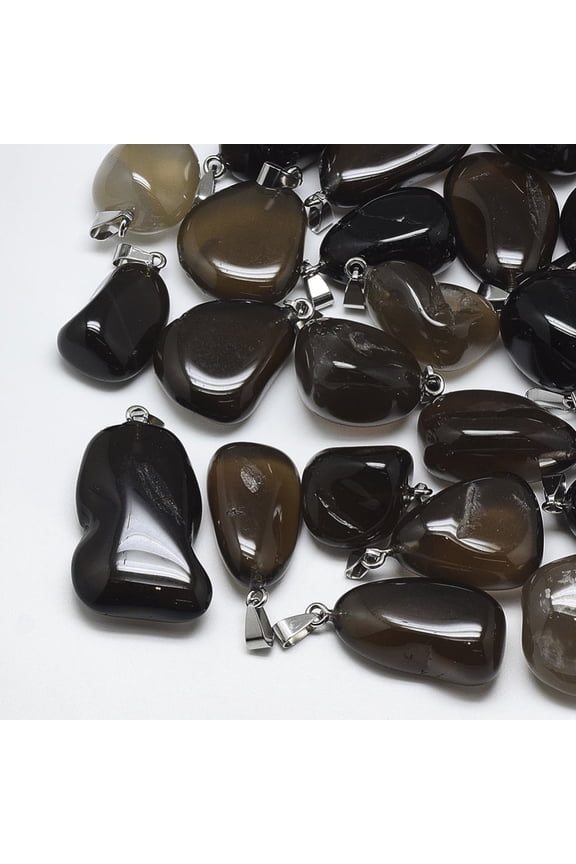 10 pc Natural Smoky Quartz Pendants with Stainless Steel Snap On Bails Nuggets Stainless Steel Color 30~55x18~30x10~20mm Hole: 3~4x7~8.5mm