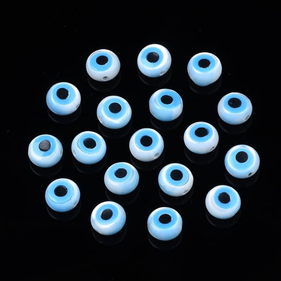 10 pc Natural White Shell Mother of Pearl Shell Beads with Turquoise Evil Eye Deep Sky Blue 4x2mm Hole: 0.7mm