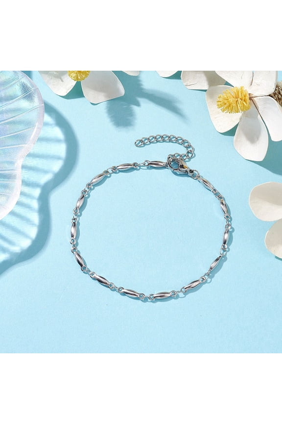 10 pc Non-Tarnish 304 Stainless Steel Bar Link Chain Bracelets for Women Stainless Steel color 7-1/2 inch(19cm)