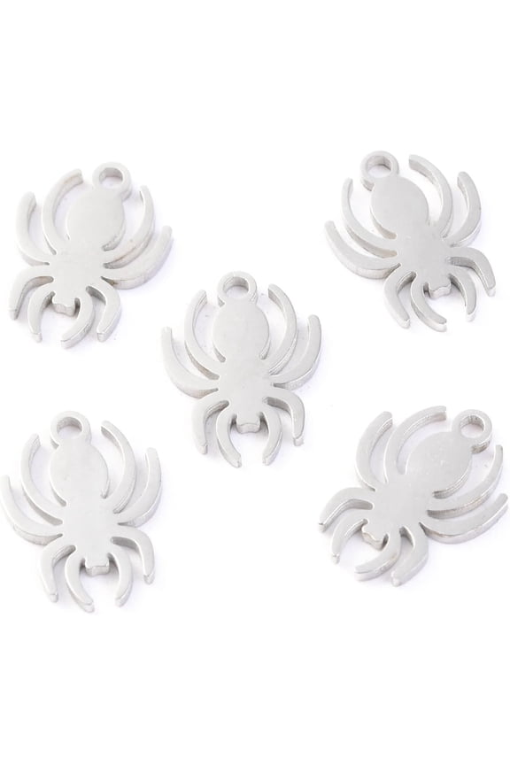 10 pc Non-Tarnish 304 Stainless Steel Charms Laser Cut Spider Stainless Steel color 13x9.5x1mm Hole: 1.4mm