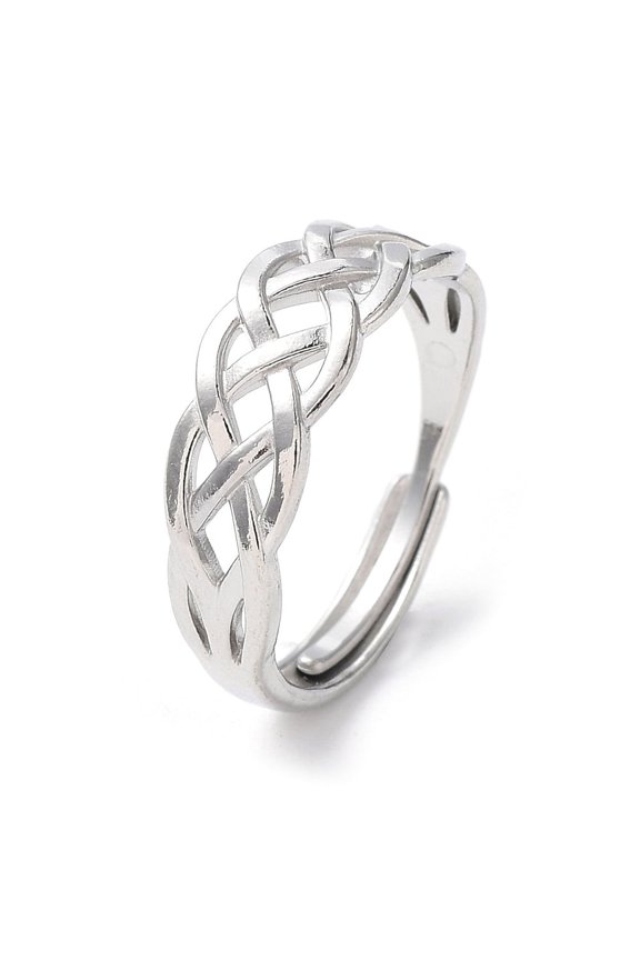 10 pc Non-Tarnish 304 Stainless Steel Hollow Sailor's Knot Adjustable Rings Stainless Steel color Inner Diameter: 18.4mm