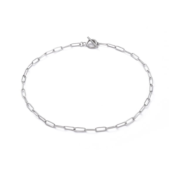 10 pc Non-Tarnish 304 Stainless Steel Paperclip Chain Necklaces with Toggle Clasps Stainless Steel color 16.14 inch(41cm)