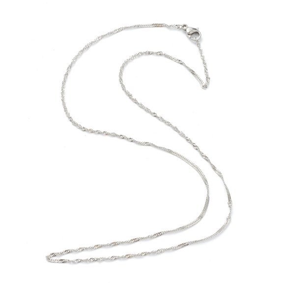 10 pc Non-Tarnish 304 Stainless Steel Singapore Chain Necklaces Water Wave Chain Necklaces with Lobster Claw Clasps Stainless Steel Color