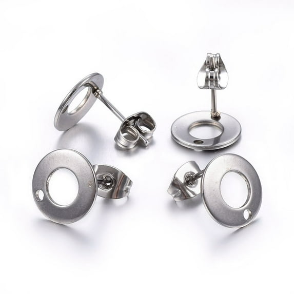 10 pc Non-Tarnish 304 Stainless Steel Stud Earring Findings Flat Round Stainless Steel Color 10x1mm Hole: 1.5mm Pin: 0.8mm