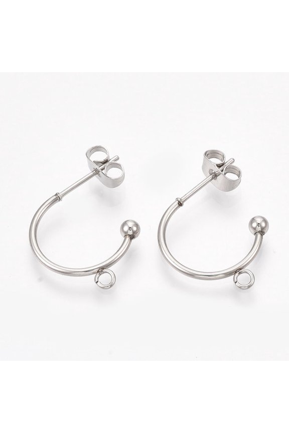 10 pc Non-304 Stainless Steel Stud Earring Findings Half Hoop Earrings with Loop and Ear Nuts/Earring Backs Stainless Steel Color 18x19x3mm Hole: 1.6mm Pin: 0.8mm