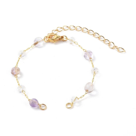 10 pc Nuggets Natural Ametrine Beaded Bracelet Makings with Brass Cable Chains and 304 Stainless Steel Lobster Claw Clasps Golden 6-1/8 inch(15.5cm)