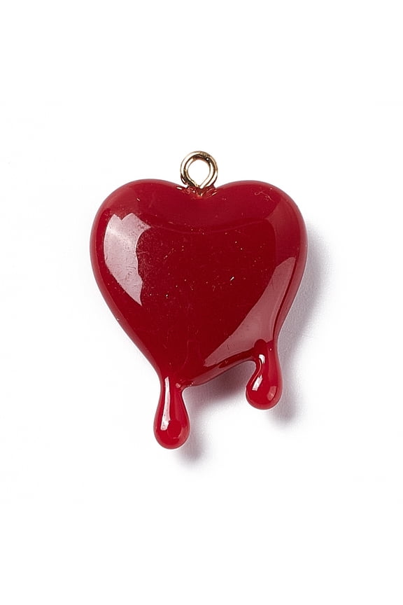 10 pc Opaque Resin Pendants with Light Gold Iron Loops Melting Heart Charms FireBrick 30~30.5x21~21.5x7mm Hole: 1.6mm