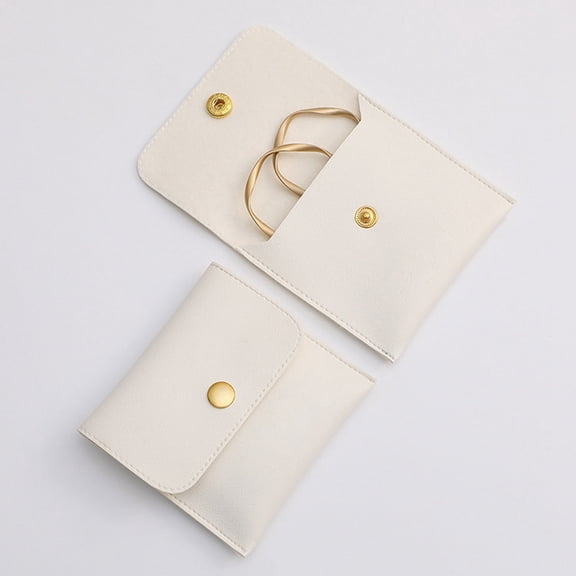 10 pc PU Imitation Leather Jewelry Storage Bags with Golden Tone Snap Buttons Square Linen 7.9x8x0.75cm