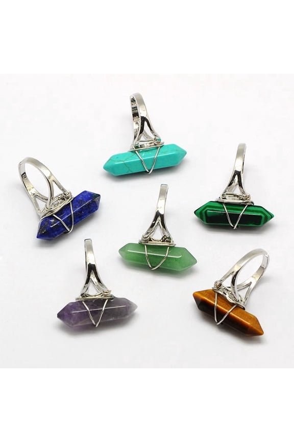 10 pc Personalized Unisex Gemstone Bullet Rings with Platinum Plated Brass Findings Natural Mixed Stone 17mm