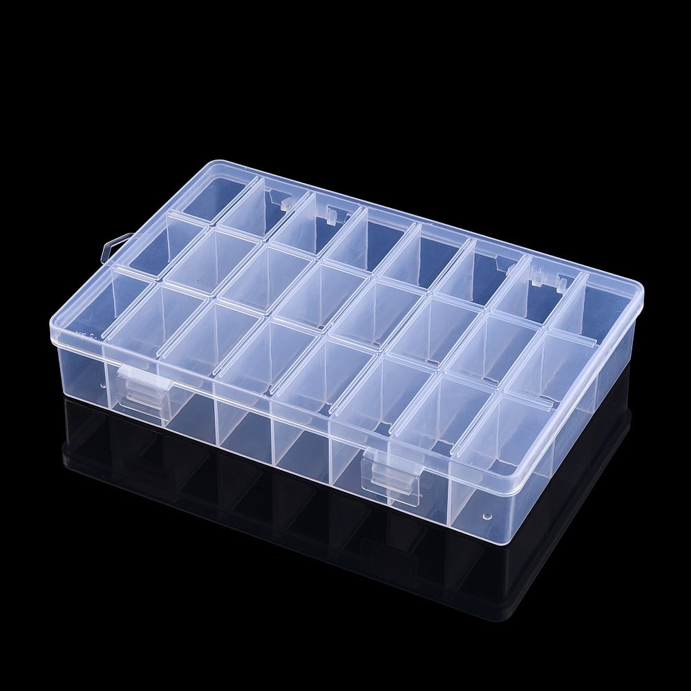 10 pc Plastic Bead Storage Containers 24 Compartments Rectangle Clear 19.5x13.8x3.5cm Hole: 7x18mm Compartment: 22x40mm