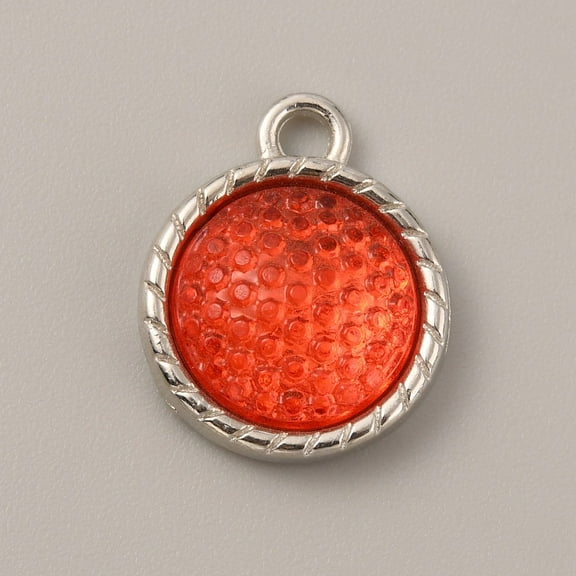 10 pc Plastic Pendants July Birthstone Charms with Alloy Cabochon Settings Flat Round Orange Red 18.5x15x5mm Hole: 2.5mm