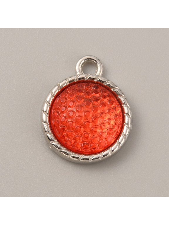 10 pc Plastic Pendants July Birthstone Charms with Alloy Cabochon Settings Flat Round Orange Red 18.5x15x5mm Hole: 2.5mm
