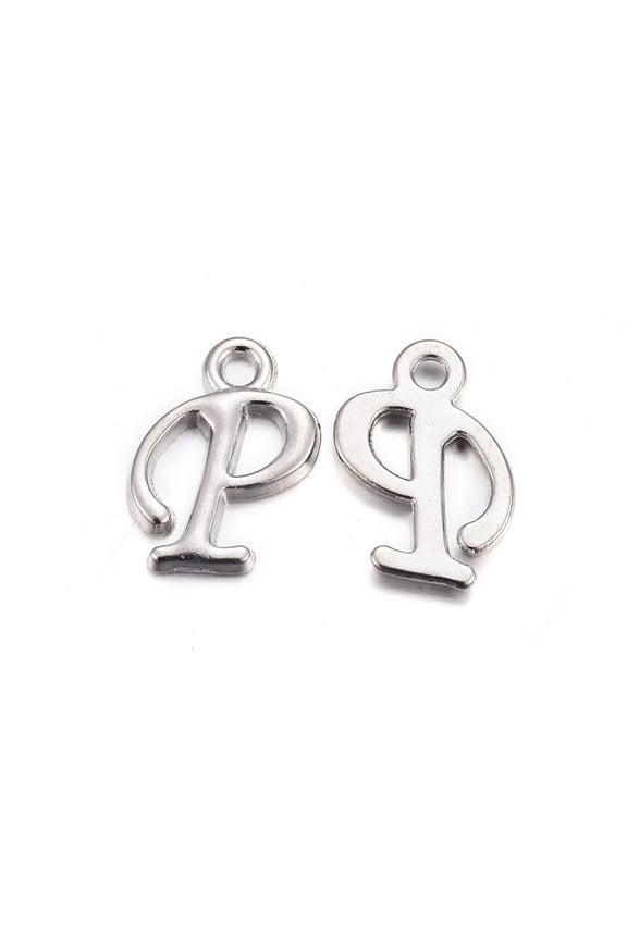10 pc Platinum Plated Alloy Letter Pendants Rack Plating Cadmium Free & Lead Free Letter.P 14x8x2mm Hole: 1.5mm
