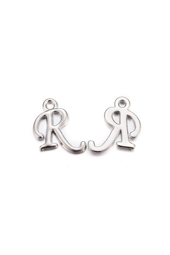 10 pc Platinum Plated Alloy Letter Pendants Rack Plating Cadmium Free & Lead Free Letter.R 14x10x2mm Hole: 1.5mm