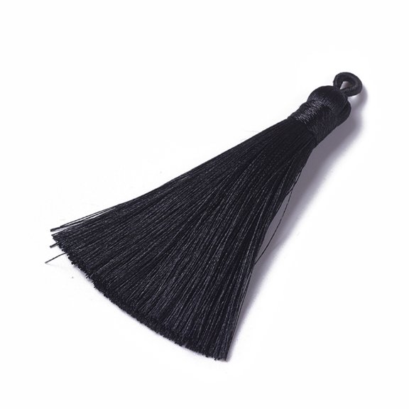 10 pc Polyester Tassel Pendants Black 78~82x8mm Hole: 2~4mm