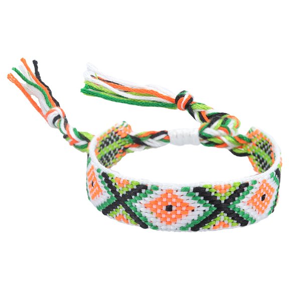 10 pc Polyester-cotton Rhombus Pattern Cord Bracelet Ethnic Tribal Adjustable Brazilian Bracelet for Women Yellow Green 5-7/8~11 inch(15~28cm)