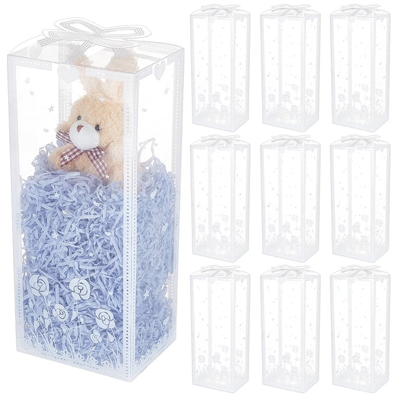 10 pc Printed Transparent PVC Packaging Boxes Rectangle Foldable Storage Cases Flower 8x10.5x25cm