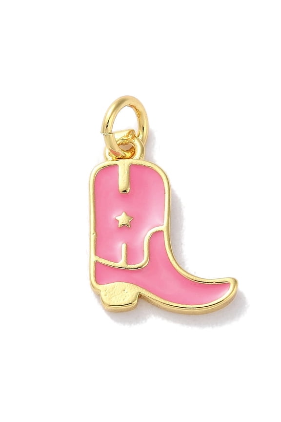 10 pc Rack Plated Brass Enamel Charms with Jump Ring Long-Lasting Plated Lead Free Cadmium Free Real 18K Gold Plated Cowboy Boot Charm Pearl Pink 14x11x1.5mm Hole: 3.4mm