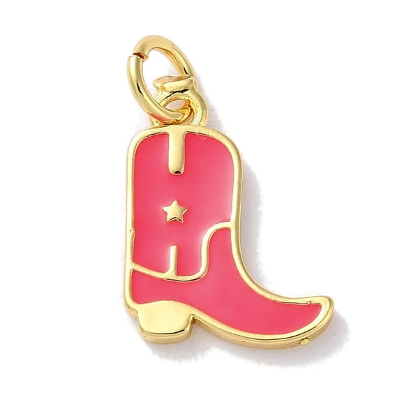 10 pc Rack Plated Brass Enamel Charms with Jump Ring Long-Lasting Plated Lead Free Cadmium Free Real 18K golden Plated Cowboy Boot Charm Deep Pink 14x11x1.5mm Hole: 3.4mm
