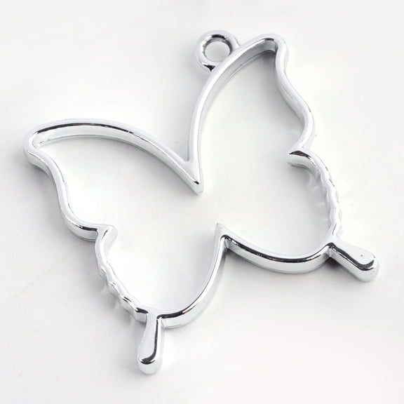 10 pc Rack Plating Alloy Butterfly Open Back Bezel Pendants For DIY UV Resin Epoxy Resin Pressed Flower Jewelry Hollow Cadmium Free & Nickel Free & Lead Free Silver color Plated 35x32x3.5mm Hole: 3mm